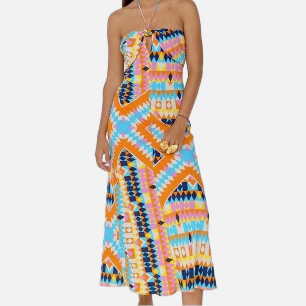 Zara Geometrical Maxi Halter Dress Blogger Favorite